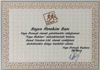 Yaya Derneği Teşekkür Belgesi