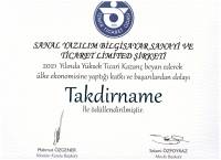İzmir Ticaret Odası Takdirname Belgesi