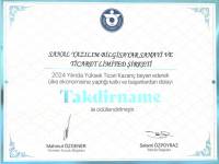 2024 İzmir Ticaret Odası Takdirname Belgesi