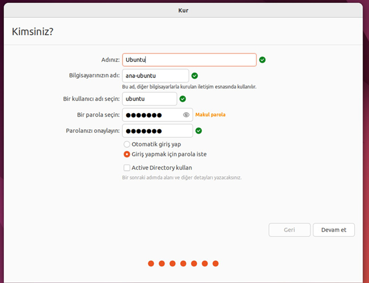 Ubuntu hesap oluşturma