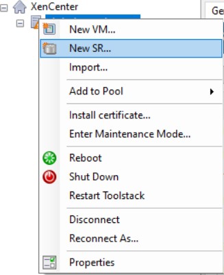 XenCenter yeni depolama alanı