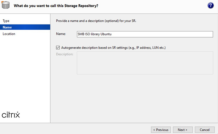 XenCenter depolama alanı adı