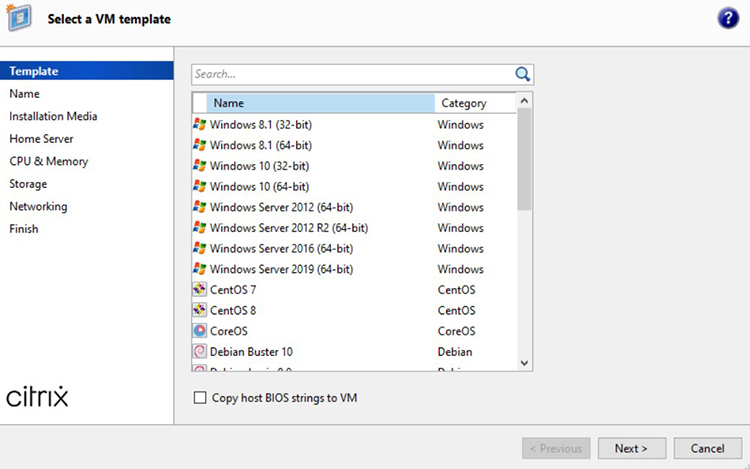 XenCenter sanal makine işletim sistemi tipi